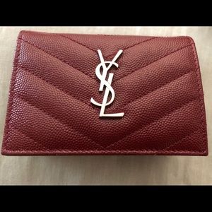 Saint Laurent Texture Leather Card Case Bordeaux